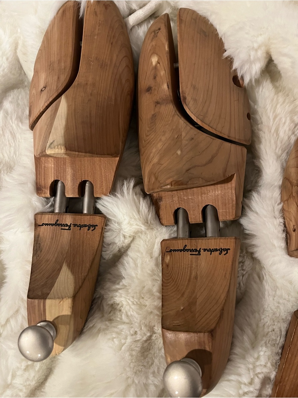 Salvatore Ferragamo Natural Wood Shoe Trees with Silver Hardware OSFM